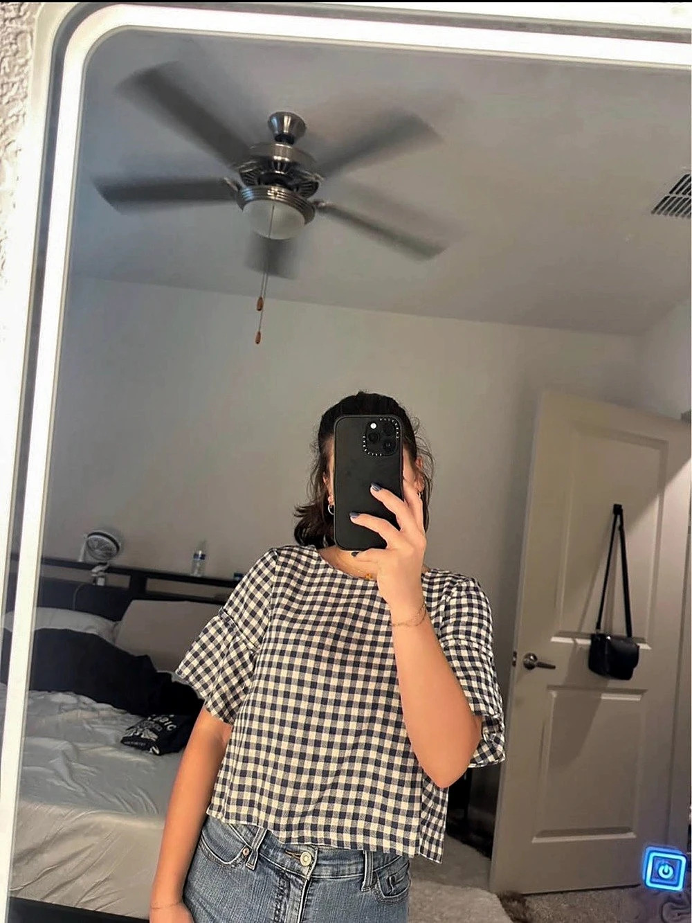Zara Gingham Ruffle Top Blue & White